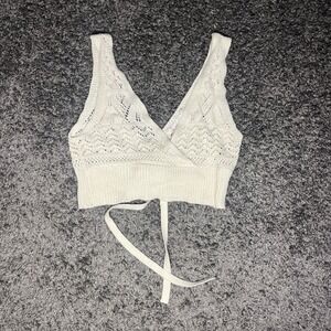 Jolie & Joy Cream Crochet Cropped Tank With Tie In Back Small